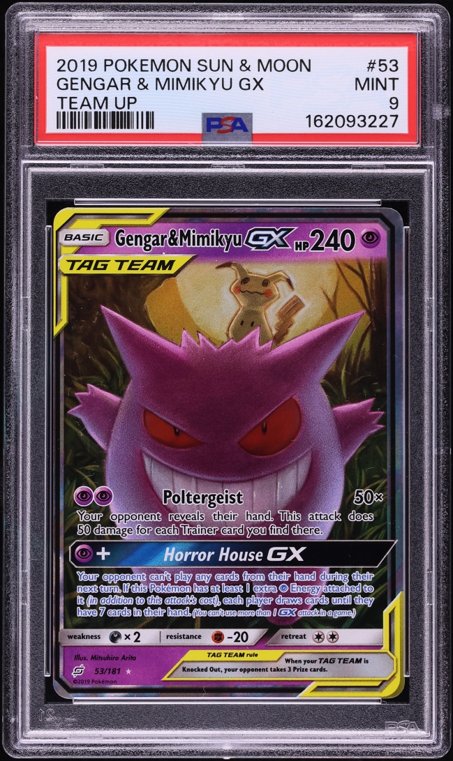 2019 Pokemon Sun & Moon Team Up Holo Gengar & Mimikyu GX #53 PSA 9 MINT