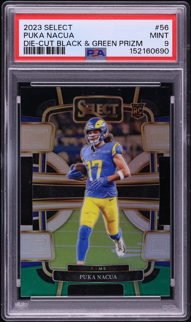 2023 Select Concourse Die-Cut Black Green Prizm Puka Nacua ROOKIE #56 PSA 9 MINT