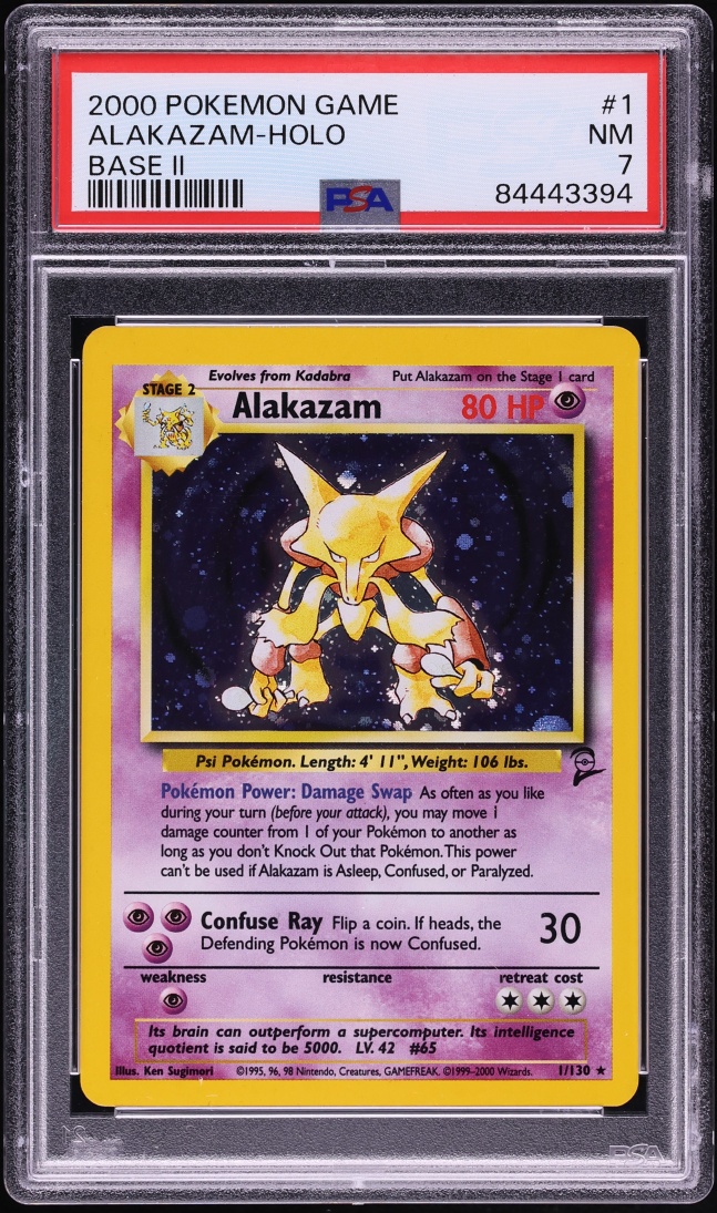 2000 Pokemon Base Set 2 Holo Alakazam #1 PSA 7 NRMT