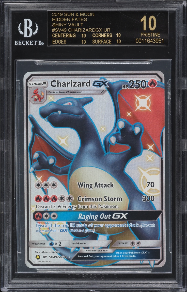 2019 Pokemon Sun & Moon Hidden Fates Full Art Charizard GX #SV49 BGS 10 BLACK LABEL