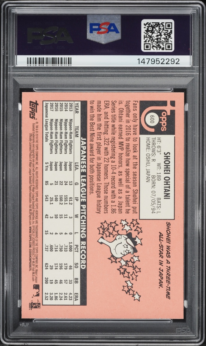 2018 Topps Heritage Shohei Ohtani ROOKIE #600 PSA 9 MINT