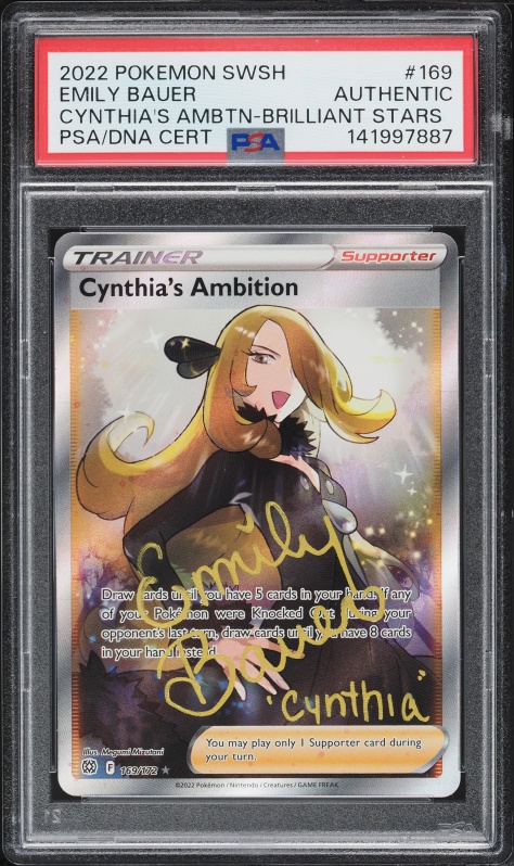 2022 Pokemon SWSH Brilliant Stars Full Art Cynthia's Ambition Bauer AUTO #169 PSA/DNA AUTH
