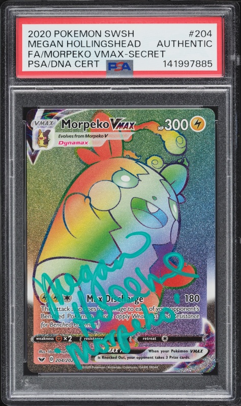 2020 Pokemon Sword & Shield Rainbow Rare Morpeko VMAX Megan Hollingshead AUTO #204 PSA/DNA AUTH