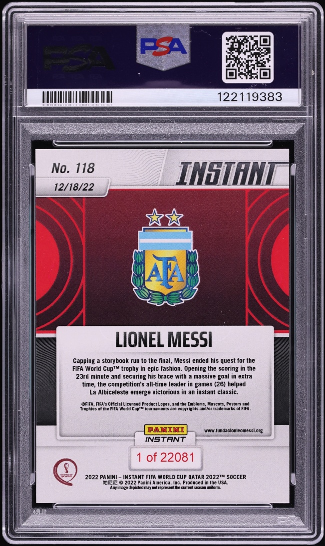 2022 Panini Instant FIFA World Cup Qatar Lionel Messi /22081 #118 PSA 10 GEM