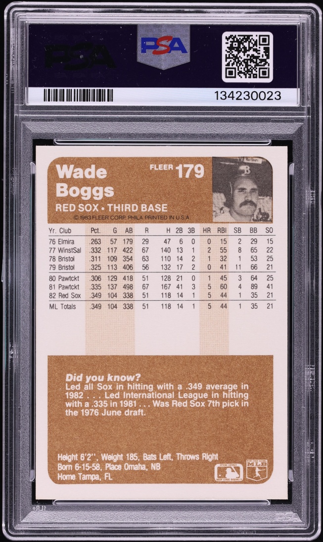 1983 Fleer Wade Boggs ROOKIE #179 PSA 10 GEM MINT