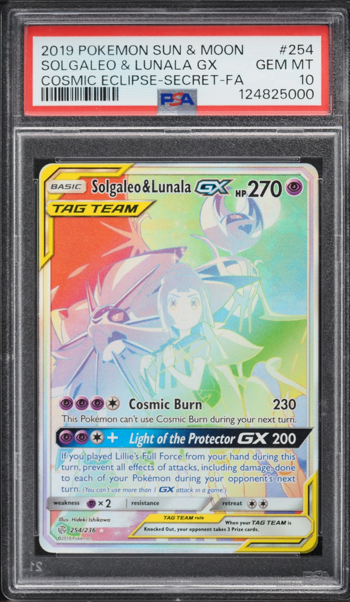 2019 Pokemon Sun & Moon Cosmic Eclipse Rainbow Rare Solgaleo & Lunala GX #254 PSA 10 GEM MINT
