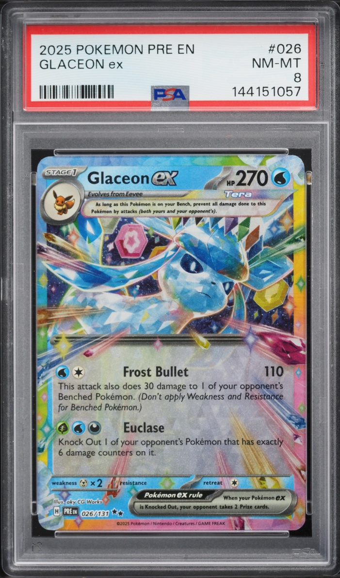 2025 Pokemon Scarlet & Violet Prismatic Evolutions Holo Glaceon Ex #26 PSA 8 NM-MT