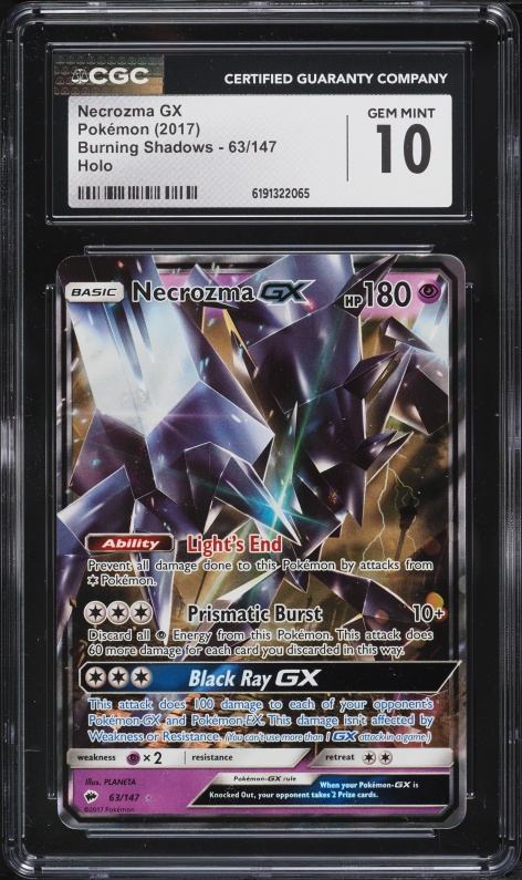2017 Pokemon Sun & Moon Burning Shadows Holo Necrozma GX #63 CGC 10 GEM MINT
