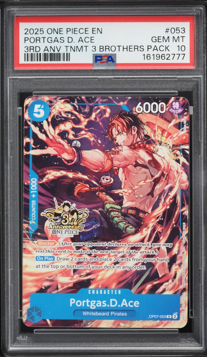 2025 One Piece 3rd Anniversary Tournament 3 Brothers Pack Portgas D. Ace #OP07-053 PSA 10 GEM
