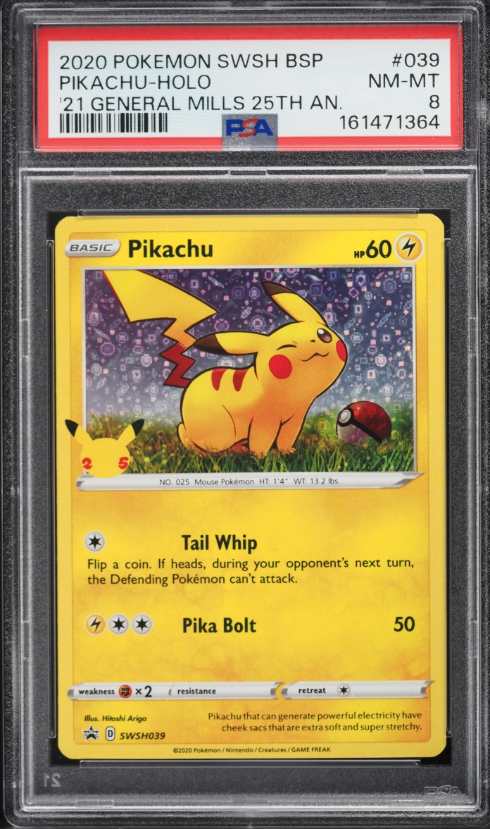 2020 Pokemon SWSH Promo General Mills 25th Anniversary Holo Pikachu #SWSH039 PSA 8 NM-MT