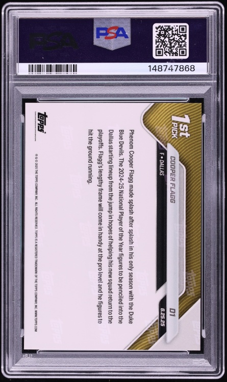 2025 Topps Now Draft Cooper Flagg ROOKIE #D1 PSA 10 GEM MINT