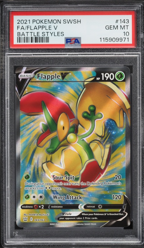 2021 Pokemon Sword & Shield Battle Styles Full Art Flapple V #143 PSA 10 GEM MINT