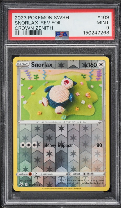 2023 Pokemon Sword & Shield Crown Zenith Reverse Holo Snorlax #109 PSA 9 MINT