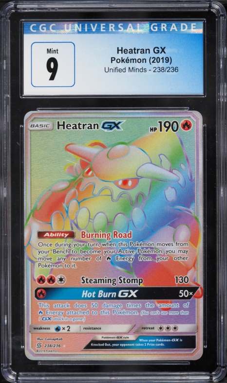 2019 Pokemon Sun & Moon Unified Minds Rainbow Rare Holo Heatran GX #238 CGC 9 MINT