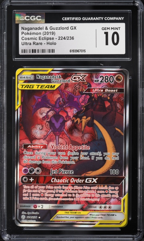2019 Pokemon Sun & Moon Cosmic Eclipse Alt Art Naganadel & Guzzlord GX #224 CGC 10 GEM MINT