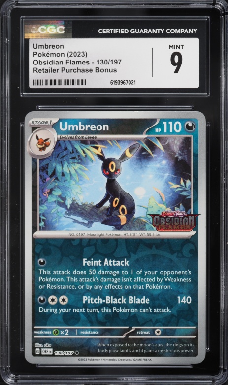 2023 Pokemon Scarlet & Violet Obsidian Flames Retailer Purchase Bonus Umbreon #130 CGC 9 MINT