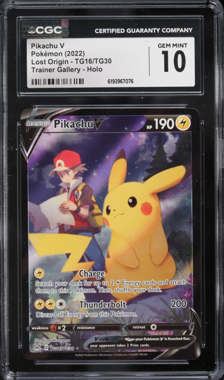 2022 Pokemon Sword & Shield Lost Origin Trainer Gallery CHR Pikachu V #TG16 CGC 10 GEM MINT