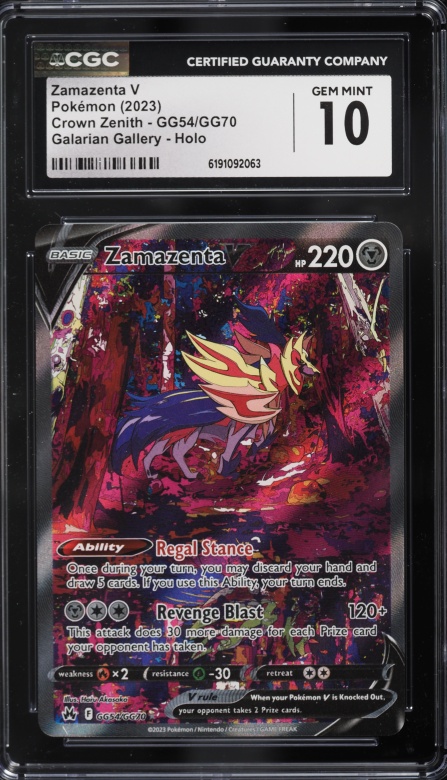 2023 Pokemon SWSH Crown Zenith Galarian Gallery Full Art Zamazenta V #GG54 CGC 10 GEM MINT
