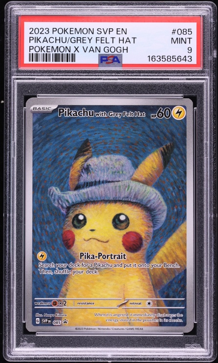 2023 Pokemon Scarlet & Violet Promo Van Gogh Full Art Pikachu Grey Felt Hat #85 PSA 9 MINT