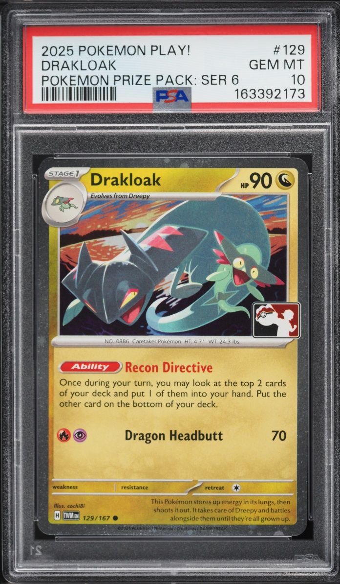 2025 Pokemon SV Twilight Masquerade Play! Prize Pack Series 6 Drakloak #129 PSA 10 GEM MINT