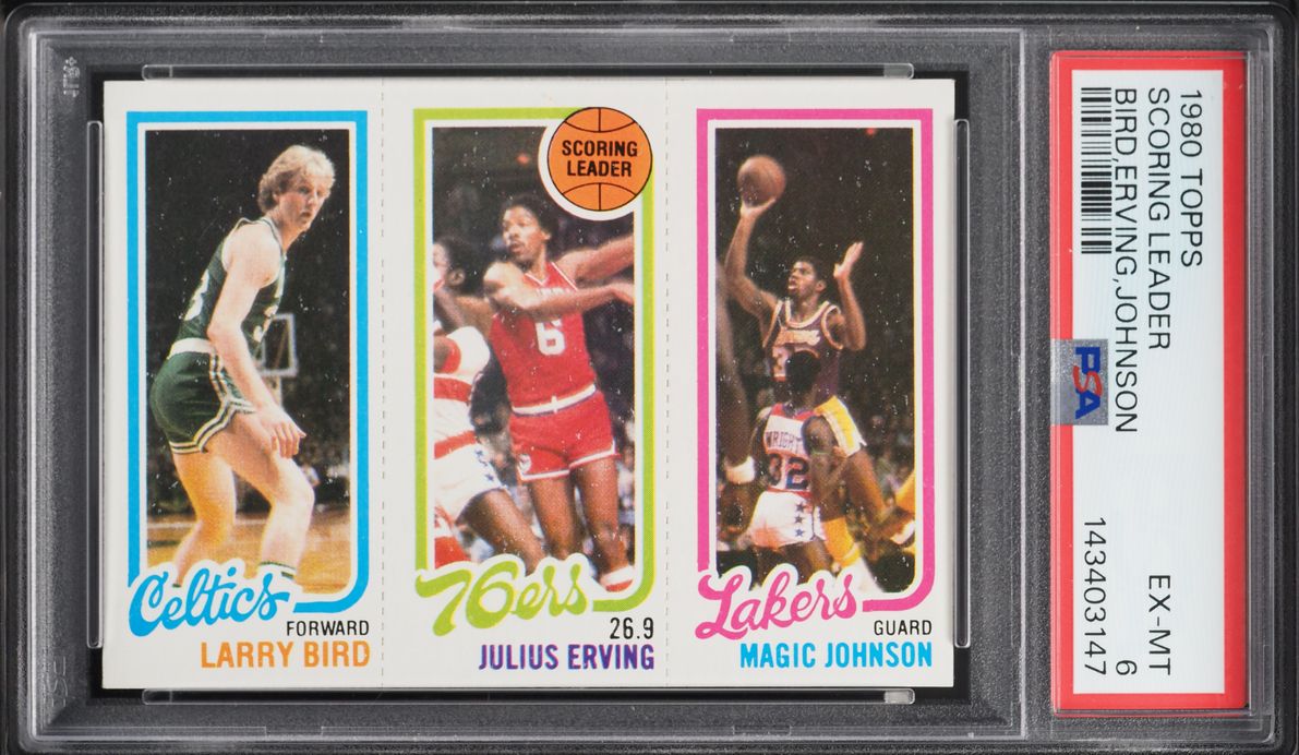 1980 Topps Scoring Leader Larry Bird Julius Erving Magic Johnson ROOKIE PSA 6 EXMT