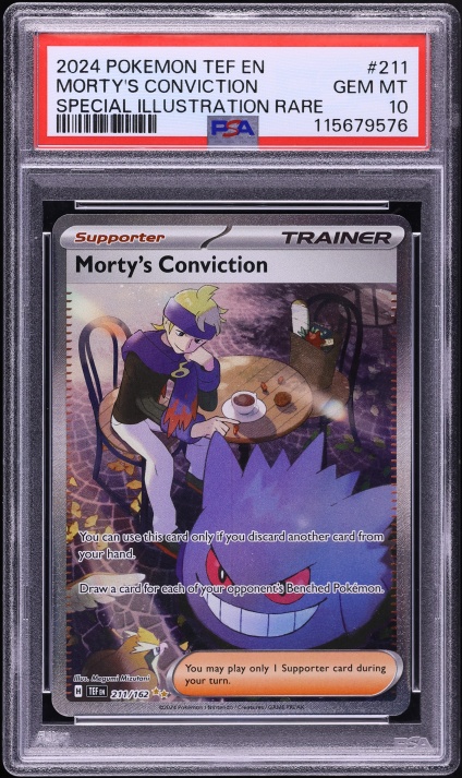 2024 Pokemon Scarlet & Violet Temporal Forces SIR Morty's Conviction #211 PSA 10 GEM MINT