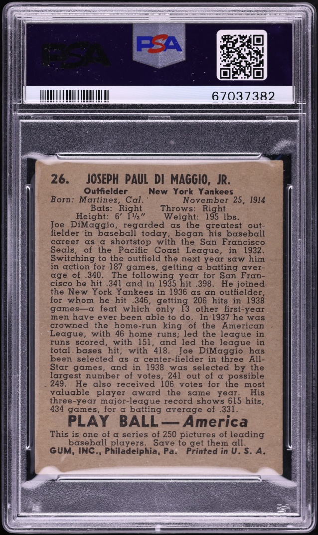 1939 Play Ball Joe DiMaggio #26 PSA 3 VG