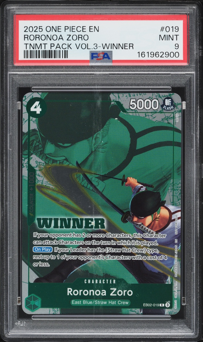 2025 One Piece Tournament Pack Vol.3 Winner Roronoa Zoro #EB02-019 PSA 9 MINT