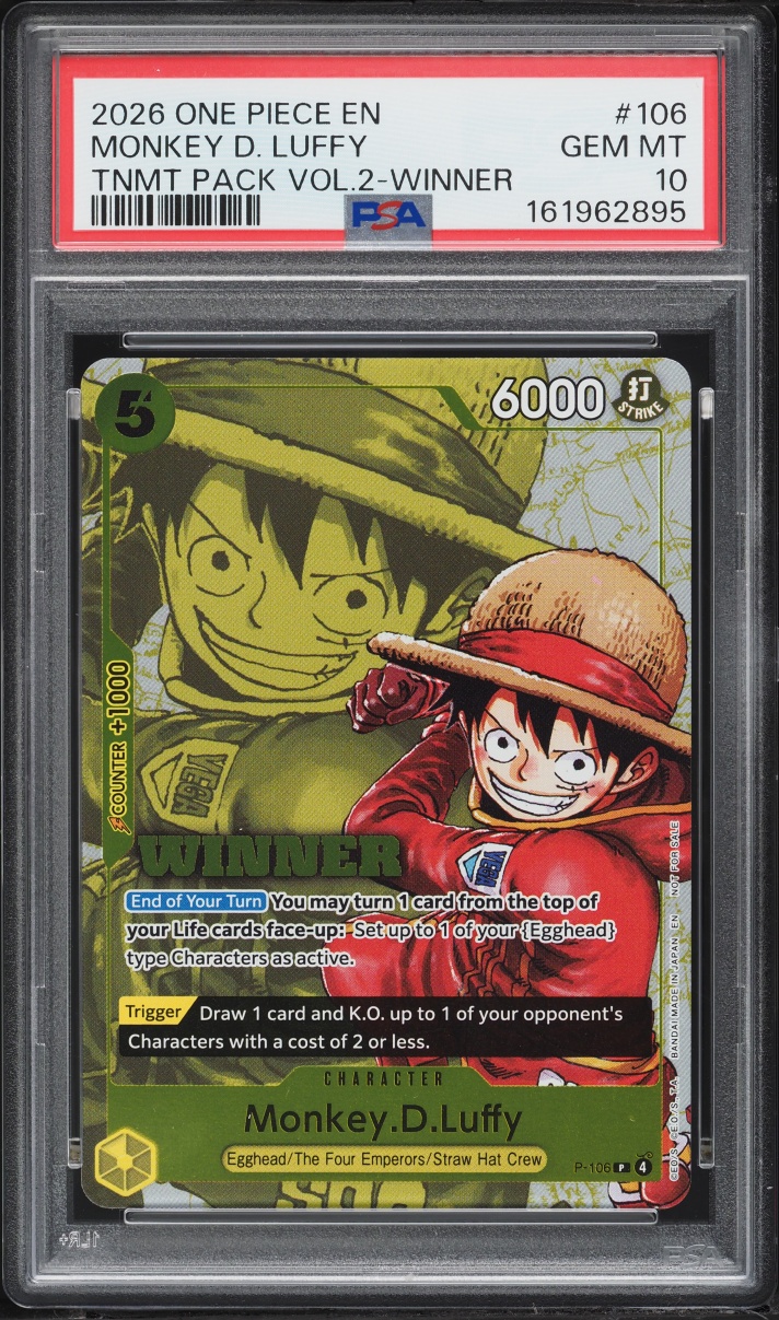 2026 One Piece Promo Tournament Pack Vol.2 Winner Monkey D. Luffy #P-106 PSA 10 GEM MINT