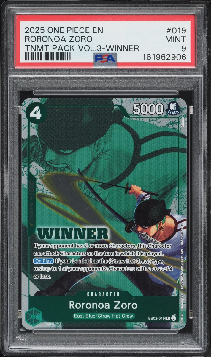 2025 One Piece Tournament Pack Vol.3 Winner Roronoa Zoro #EB02-019 PSA 9 MINT