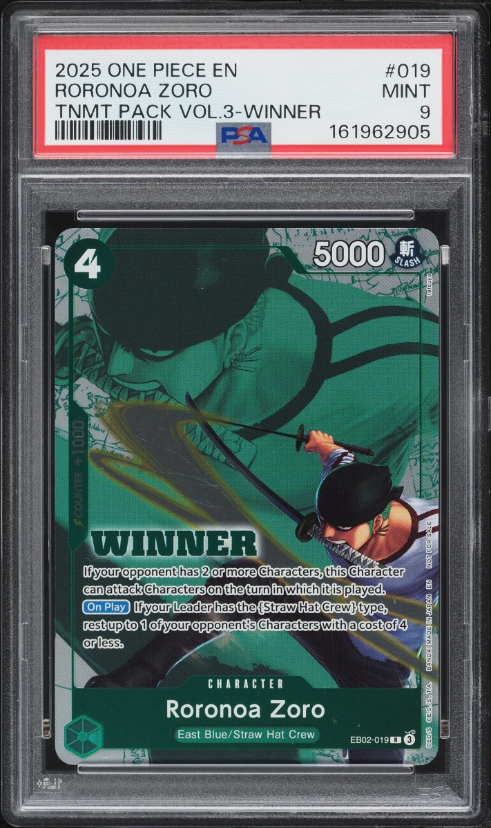 2025 One Piece Tournament Pack Vol.3 Winner Roronoa Zoro #EB02-019 PSA 9 MINT