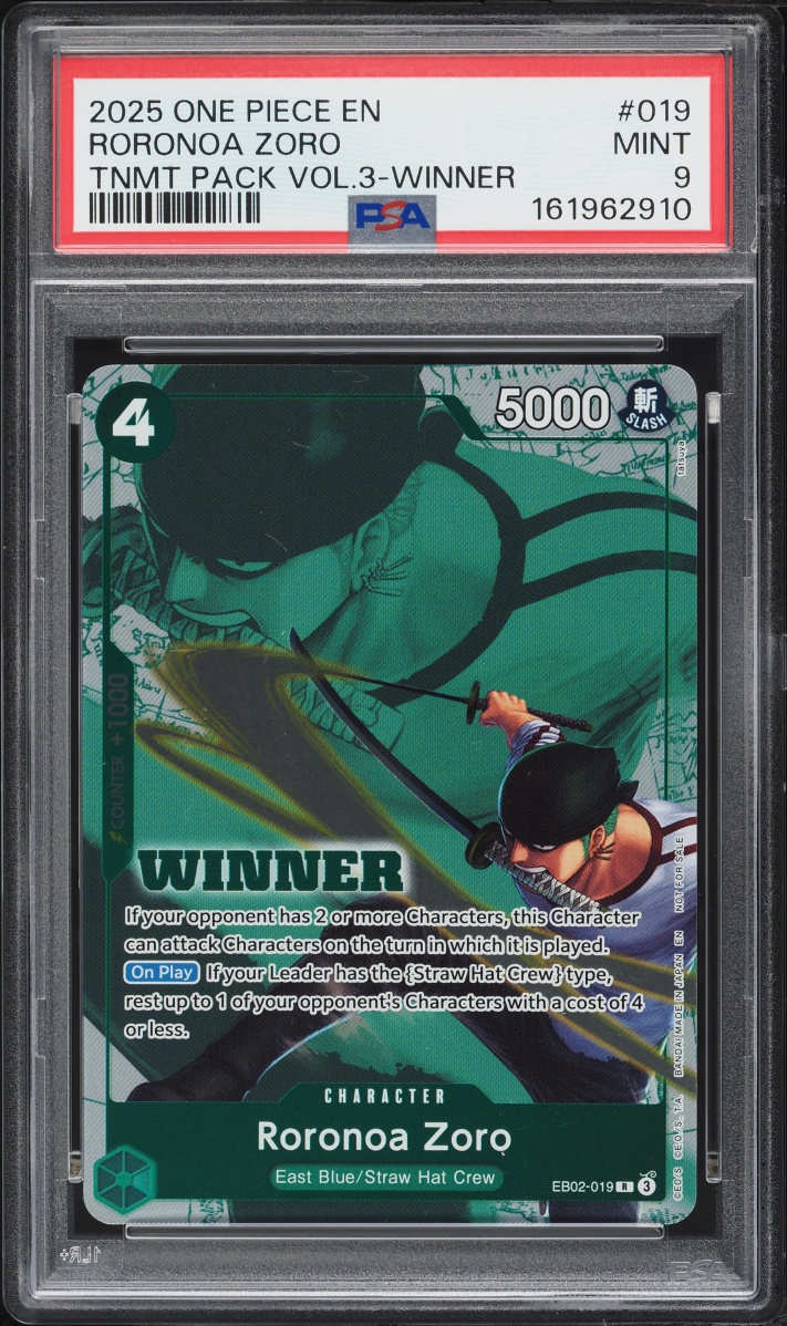 2025 One Piece Tournament Pack Vol.3 Winner Roronoa Zoro #EB02-019 PSA 9 MINT