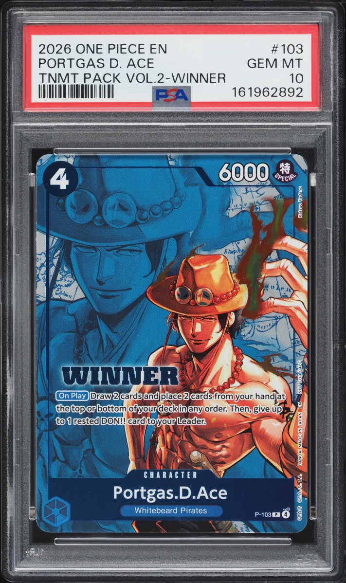 2026 One Piece Promo Tournament Pack Vol.2 Winner Portgas D. Ace #P-103 PSA 10 GEM MINT