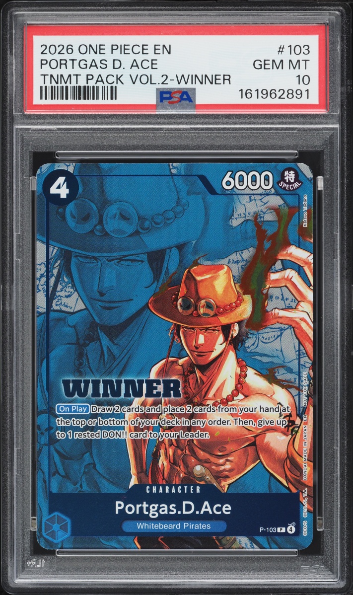 2026 One Piece Promo Tournament Pack Vol.2 Winner Portgas D. Ace #P-103 PSA 10 GEM MINT