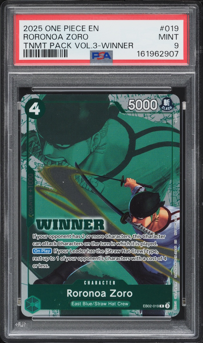 2025 One Piece Tournament Pack Vol.3 Winner Roronoa Zoro #EB02-019 PSA 9 MINT