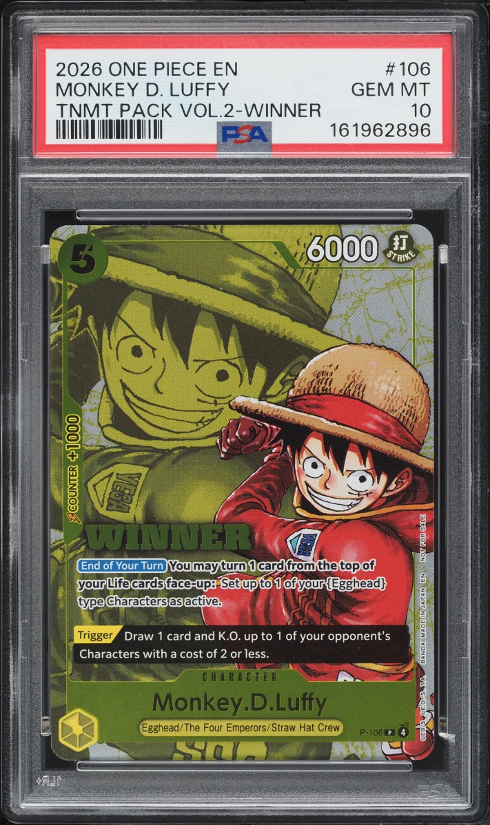 2026 One Piece Promo Tournament Pack Vol.2 Winner Monkey D. Luffy #P-106 PSA 10 GEM MINT
