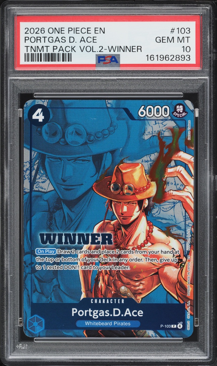 2026 One Piece Promo Tournament Pack Vol.2 Winner Portgas D. Ace #P-103 PSA 10 GEM MINT