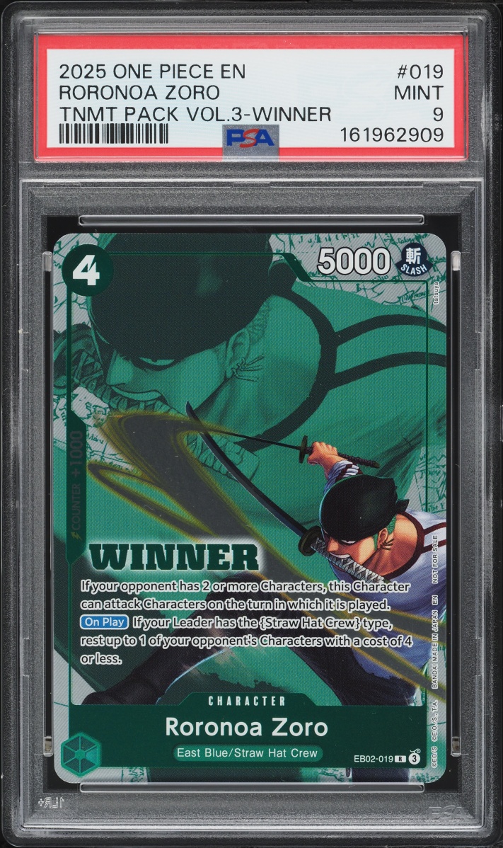2025 One Piece Tournament Pack Vol.3 Winner Roronoa Zoro #EB02-019 PSA 9 MINT