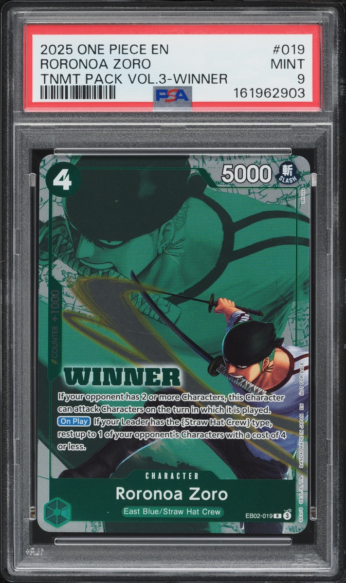 2025 One Piece Tournament Pack Vol.3 Winner Roronoa Zoro #EB02-019 PSA 9 MINT