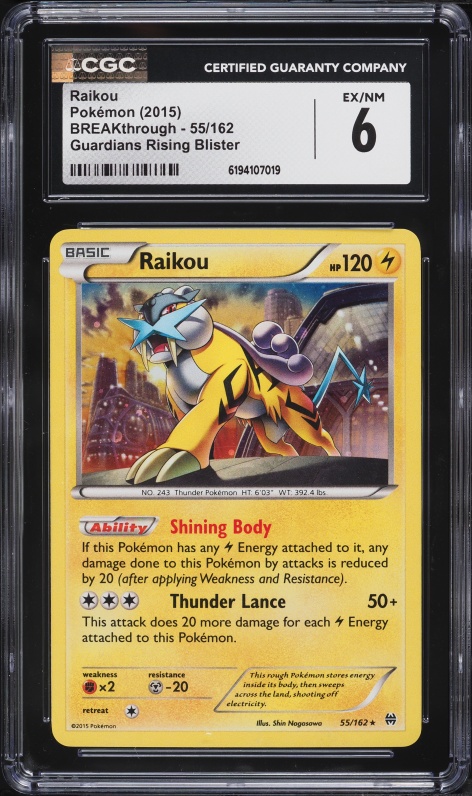 2015 Pokemon XY BREAKthrough Guardians Rising Holo Raikou #55 CGC 6 EXMT