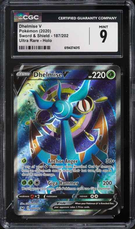 2020 Pokemon Sword & Shield Full Art Dhelmise V #187 CGC 9 MINT