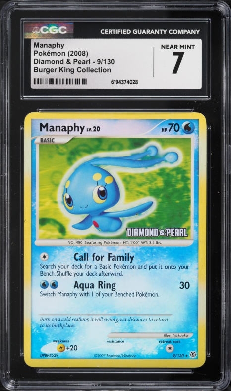 2008 Pokemon Diamond & Pearl Burger King Collection Manaphy #9 CGC 7 NRMT