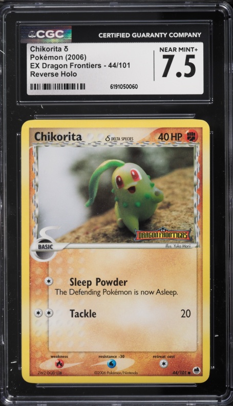 2006 Pokemon EX Dragon Frontiers Reverse Holo Chikorita #44 CGC 7.5 NRMT+