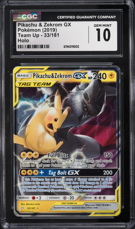 2019 Pokemon Japanese SM Tag Team GX Pikachu & Zekrom GX #41 CGC