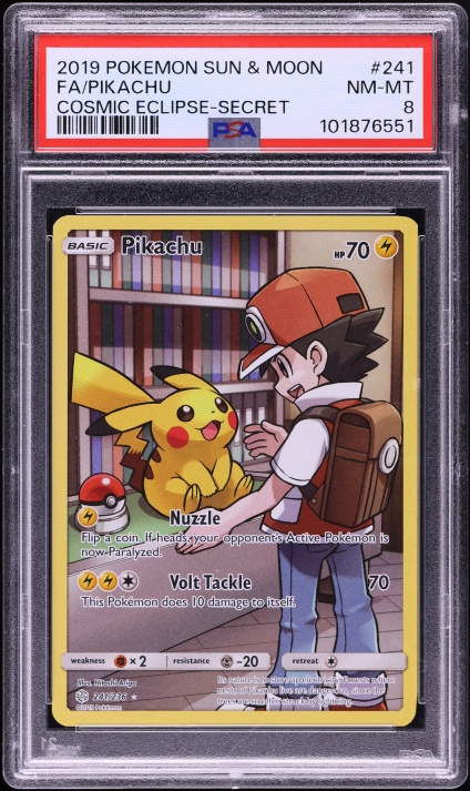 2019 Pokemon Sun & Moon Cosmic Eclipse SEC Pikachu #241 PSA 8 NM-MT