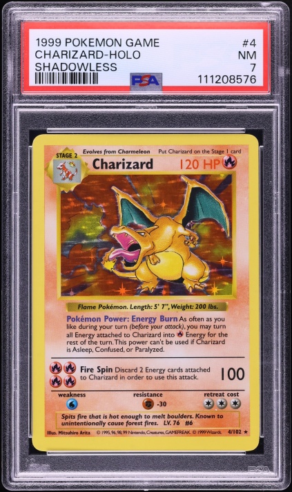 1999 Pokemon Base Set Shadowless Holo Charizard #4 PSA 7 NRMT