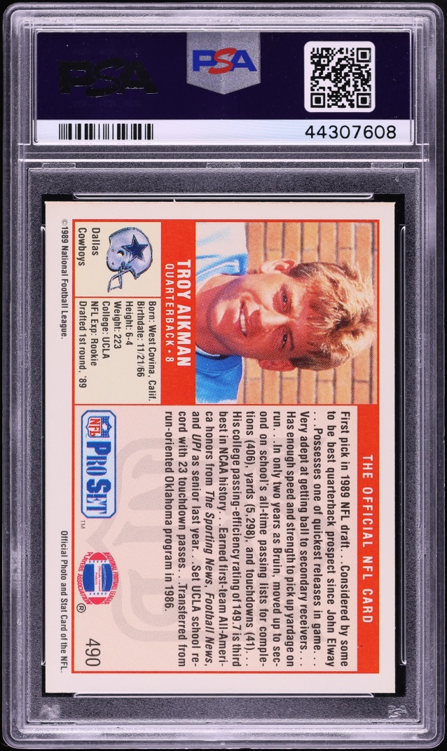 1989 Pro Set Football Troy Aikman ROOKIE #490 PSA 9 MINT
