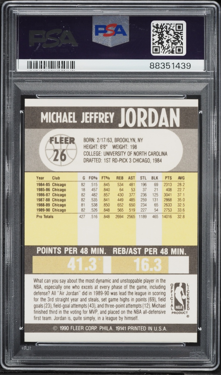 1990 Fleer Basketball Michael Jordan #26 PSA 8 NM-MT