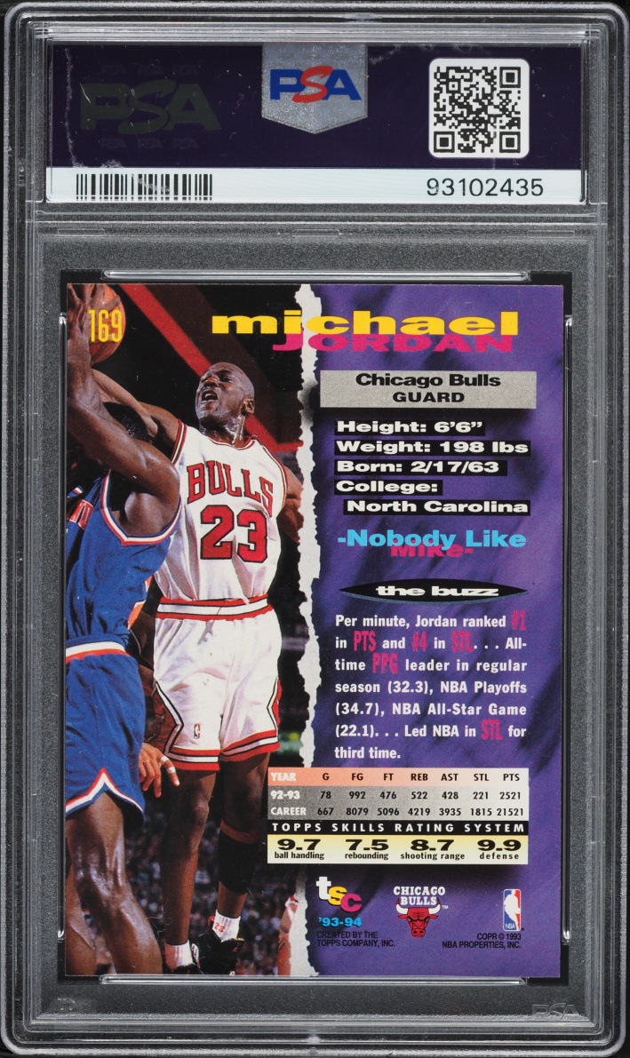 1993 Stadium Club Michael Jordan #169 PSA 8 NM-MT