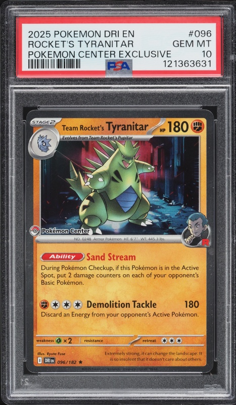 2025 Pokemon SV Destined Rivals Center Holo Team Rocket's Tyranitar #96 PSA 10 GEM MINT